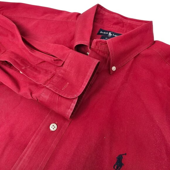 Ralph Lauren Red Button-Down Blake Long Sleeve Shirt 100%‎ Cotton Mens L - Picture 1 of 5